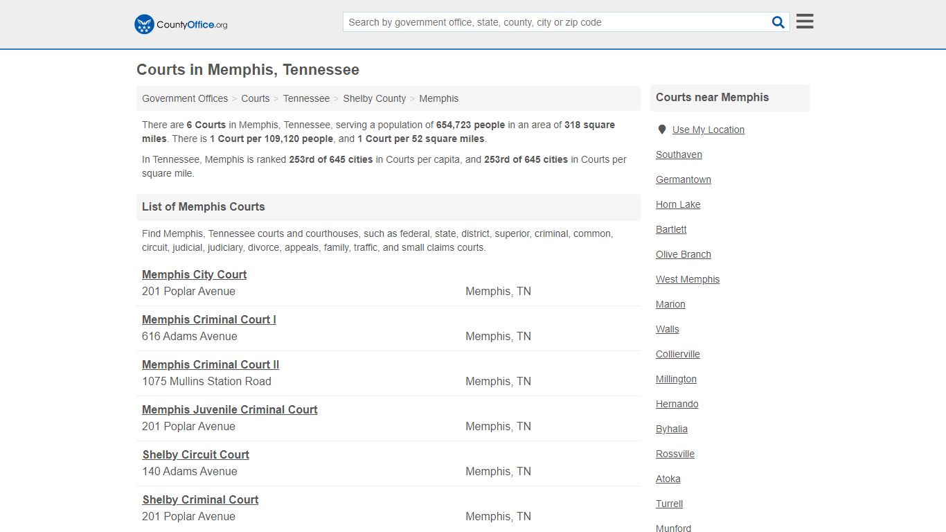 Courts - Memphis, TN (Court Records & Calendars) - County Office
